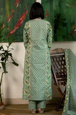 GoSriKi Women's Rayon Blend Straight Printed Kurta with Pant & Dupatta (SANGH...