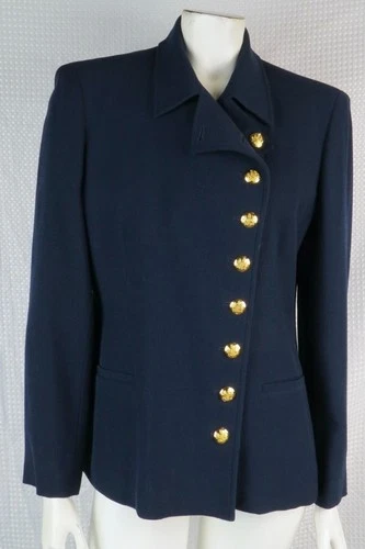 Ralph Lauren USA Petite 12 12P Navy Gold Button Wool Military Suit Jacket Blazer