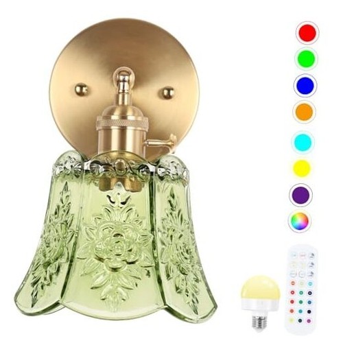 Battery Operated Wall Sconce, Wireless Battery Powered Rose Wall Rose Green