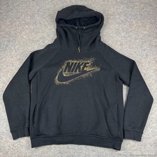 Nike Sportswear Metallic Gold Logo Hoodie Pullover Funnel Neck Womens Large L 
