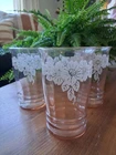 Antique Set 3 Pink Depression Glass Dogwood Tumbler 5" Tall 12 oz  Macbeth Evans