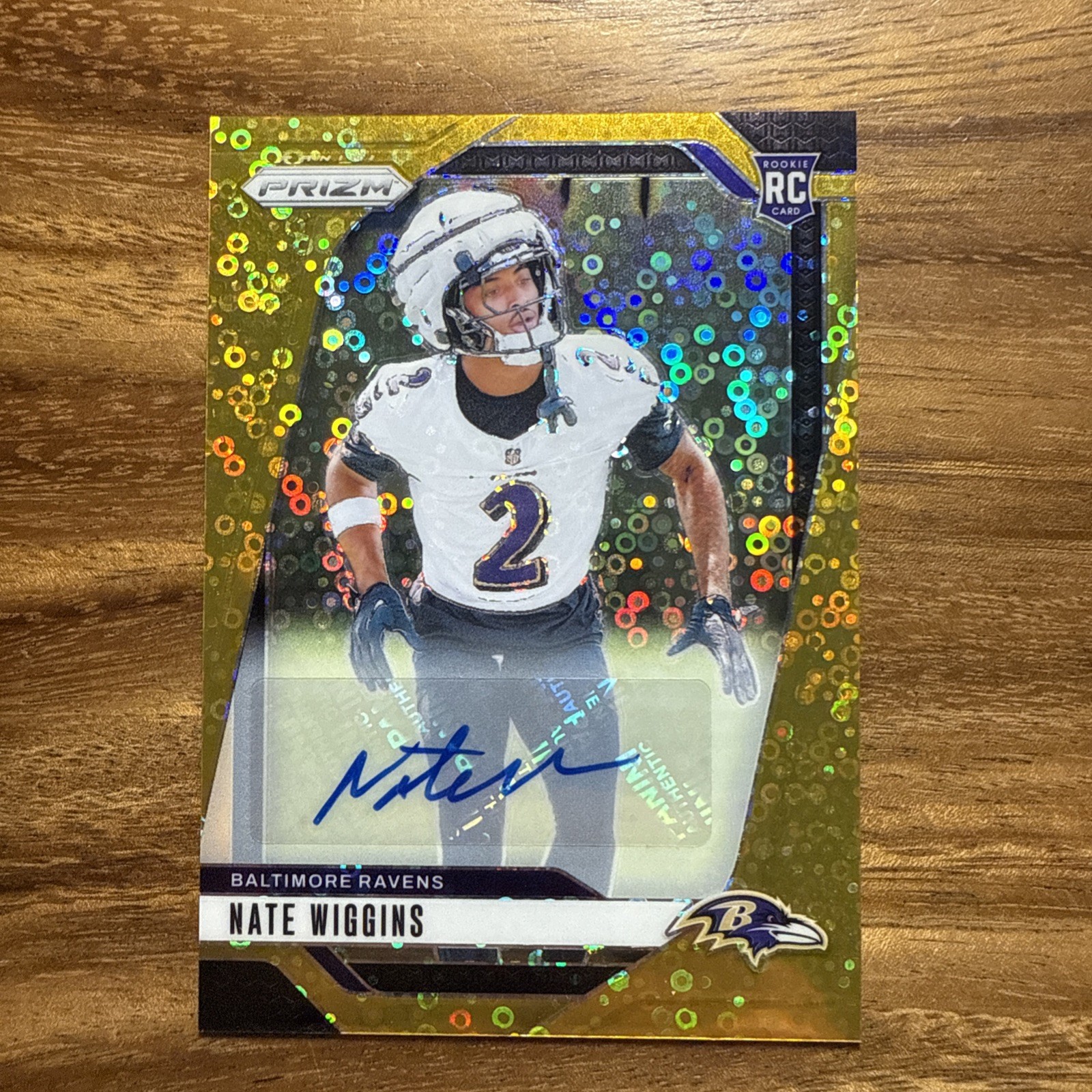 2024 Panini Prizm Rookies Nate Wiggins Gold Disco Auto /10 Baltimore Ravens