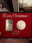 New ListingSilverTowne Merry Christmas 2 oz Silver Set – 1 oz Bar & 1 oz Round Collectible
