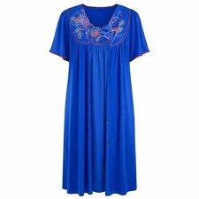 Vintage Vanity Fair Bright Blue Embroidered Nightgown  Robe 60s Peignoir Set M