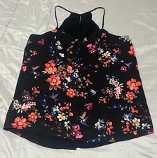Express Women’s M Spaghetti Strap Floral Top Back Slit Hummingbird Lightweight