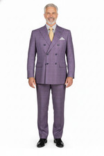 VINCI Light Purple Double Breasted Suit Regular Fit Windowpane NEW