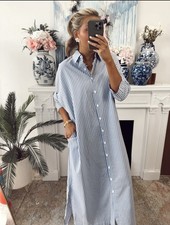 NWT Adrienne Regan Maxi Denim Stripe Shirt Dress Large