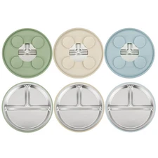 3 Pack Stainless Steel Baby Suction Plates - Non-Slip Toddler Feeding Set