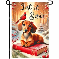 Winter Garden Flag 12X18 Inch Dachshund Cardinal Snowy Forest Scene Welcome Wint
