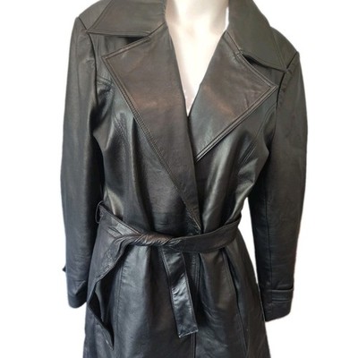 Centigrade Women's Black Leather Snap Front Lined Jacket M Pockets Belt Soft 