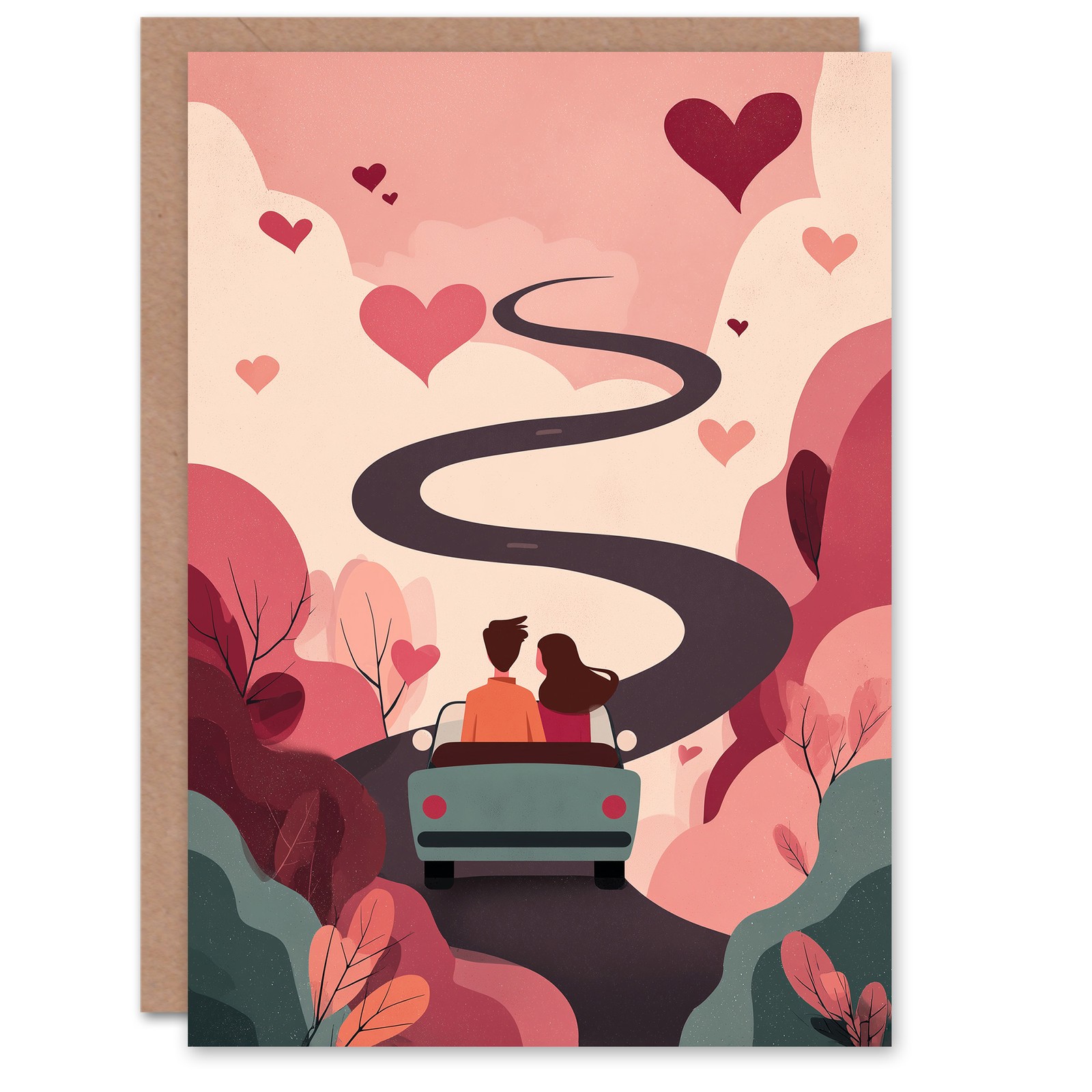 Love Highway Couple on Romantic Car Drive Valentine's Day Card
