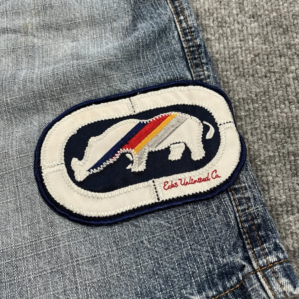 Pantalones Cortos Vintage Ecko Unltd Niños 12 (24x10) Azul Denim Pantalones Cortos Grunge Y2K Patinador Foto 2 de 4