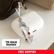 Y2K Charm Keychain   Cute Ice Cream Fork Star Heart Beaded Strap