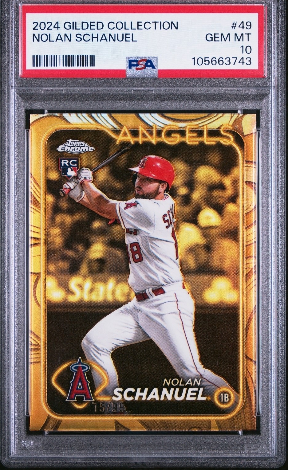 2024 TOPPS GILDED COLLECTION ROOKIE PARALLEL NOLAN SCHANUEL /99 PSA 10 ANGELS