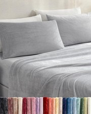 Fleece Sheets Queen Size Set - 4-Piece Velvet Flannel Sheet Queen, 02- Grey