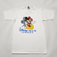 Vintage 90s Disney MGM Studios Mickey Mouse Shirt White Kids Large USA Made Tee