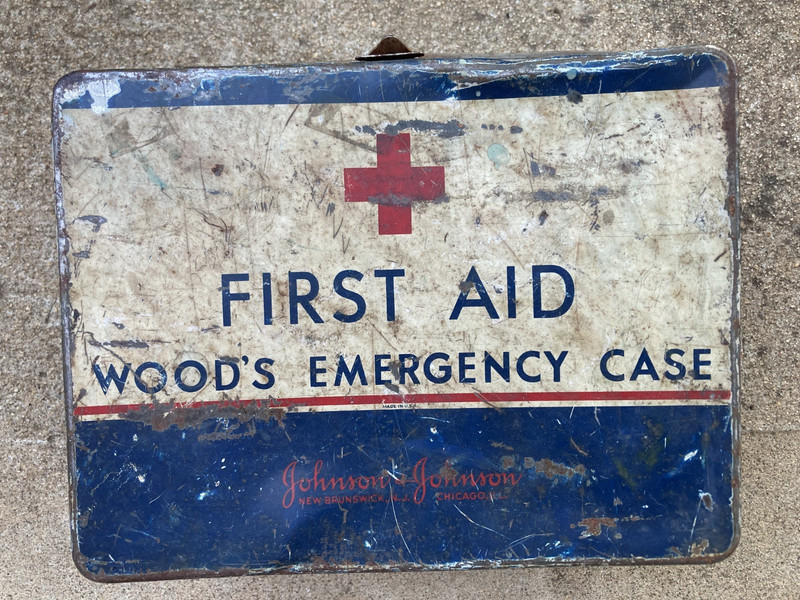 Antique Johnson & Johnson Woods Emergency First Aid Case Red Cross With Content