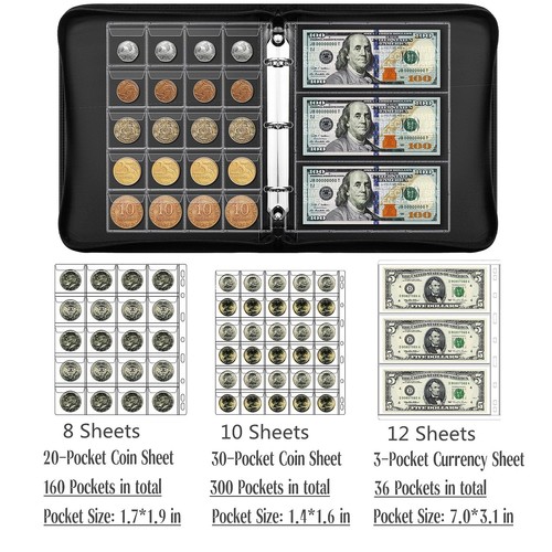 Ettonsun Fireproof Coin Collection Book Holders for Collectors 460 Pockets Co... - Picture 3 of 8
