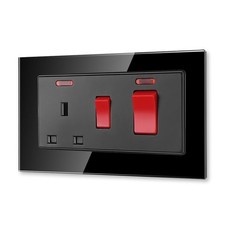 Interruttore Fornello Elettrico con Presa Pannello in Vetro Temperato - Nero