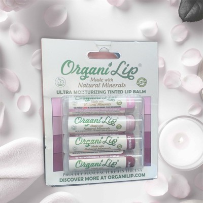 Organi Lip Tinted Organic Lip Balm Ultra Hydrating for Cracked or Dry Lips 4pk
