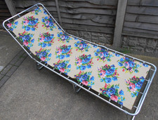Vintage Garden Lounger Retro Floral Folding Sun Bed Camper Camping Rinco 1970s