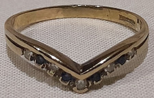 **9ct Yellow Gold 'Dark Blue Sapphires & Diamonds WISHBONE Ring' Size (S 1/2)**