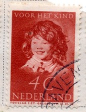 Netherlands 1937 children care, voor het kind, in red, 4 cents