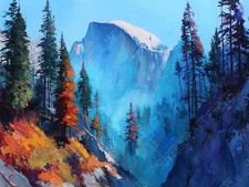 Half Dome Yosemite Wall Art Print – Mountain Landscape Painting Style Poster