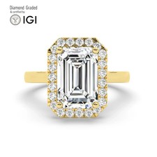 Emerald Solitaire Labgrown Diamond Engagement Ring 18k Yellow Gold 5.45 Ct