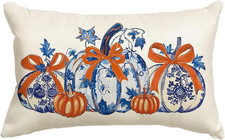 Fall Blue Pumpkins Chinoiserie Pillow Cover 12X20 Inch