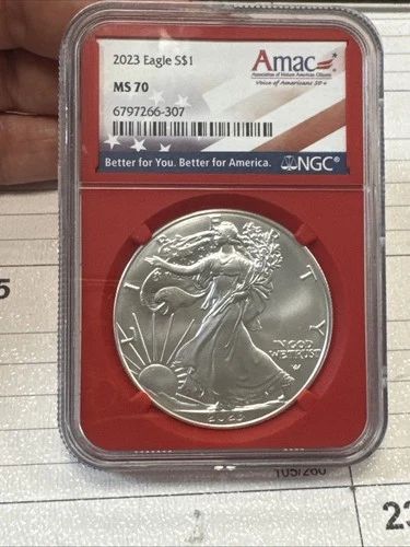 1- 2023 American Silver Eagle MS70 NGC Red Core Amac label-307