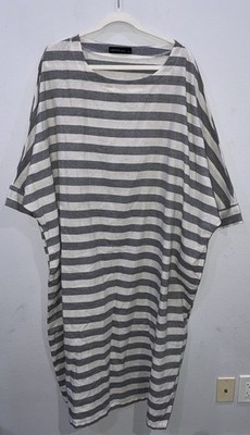 Zanzea Collection Gray & Beige Short Sleeve Striped Long Dress Size 5XL #795