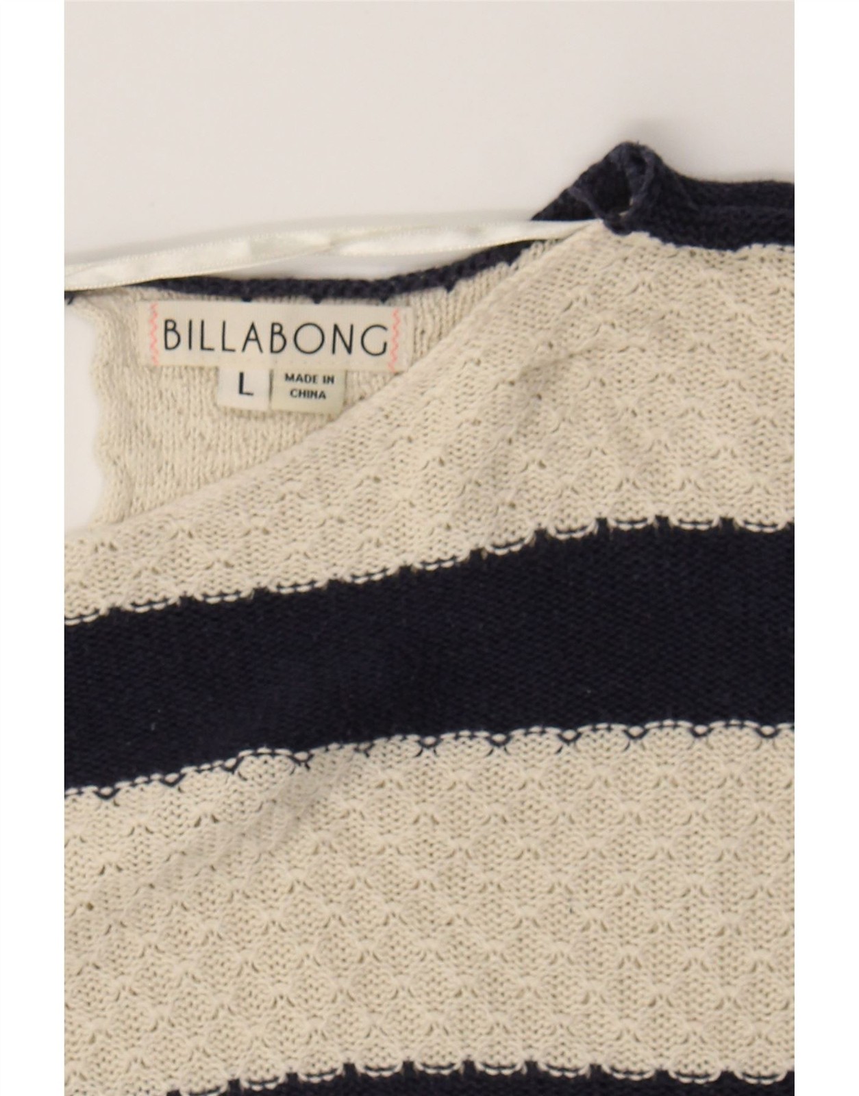 BILLABONG Womens Boat Neck Jumper Sweater UK 16 Large Off White Striped CB01 thumbnail 3