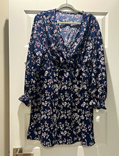 SHEIN CURVE Women’s Plus 1X Blue Floral Fit & Flare V-Neck Smocked Mini Dress