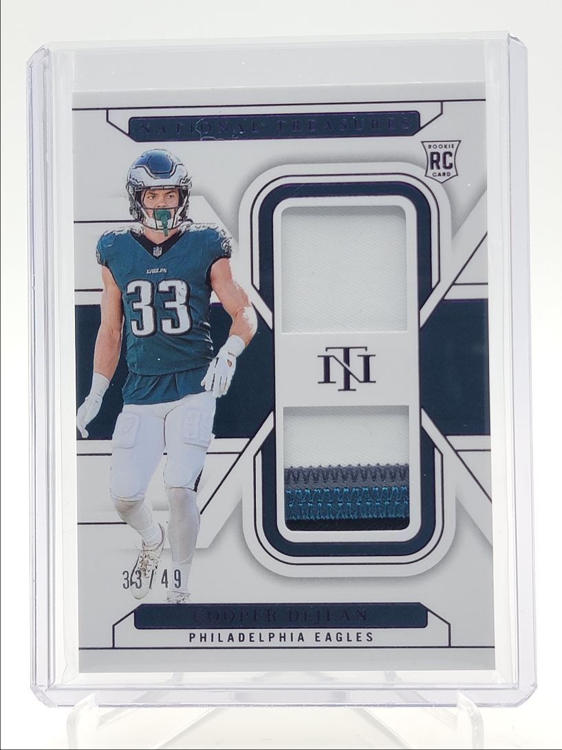 COOPER DEJEAN 2024 NATIONAL TREASURES DUAL ROOKIE PATCH PURPLE RC /49 Q4078