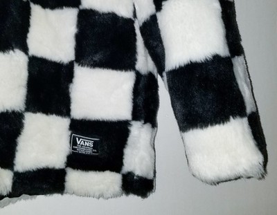 VANS Off The Wall Natalie Jacket Black White Faux Fur Checkerboard