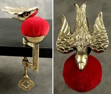 SOLID BRASS SEWING BIRD HEMMING CLAMP Velvet Pin Cushion Third Hand Sewing Tool