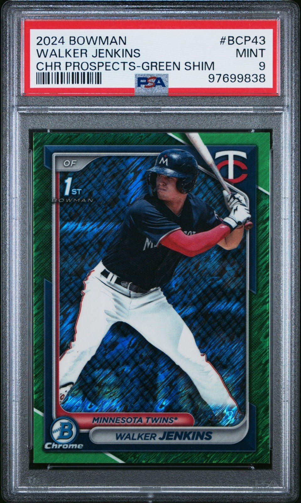 2024 Bowman Chrome 1st Walker Jenkins Green Shimmer Refractor /99 PSA 9 Mint