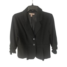 Roz Ali Womens Black 2 Button Ruched 3/4 Sleeve Blazer Jacket Size M