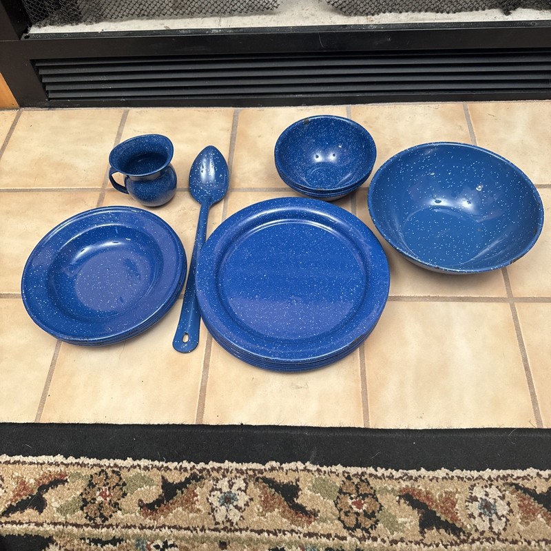 Blue Speckled Enamelware Plates-Set of 20-Outdoor-Picnic/Camping