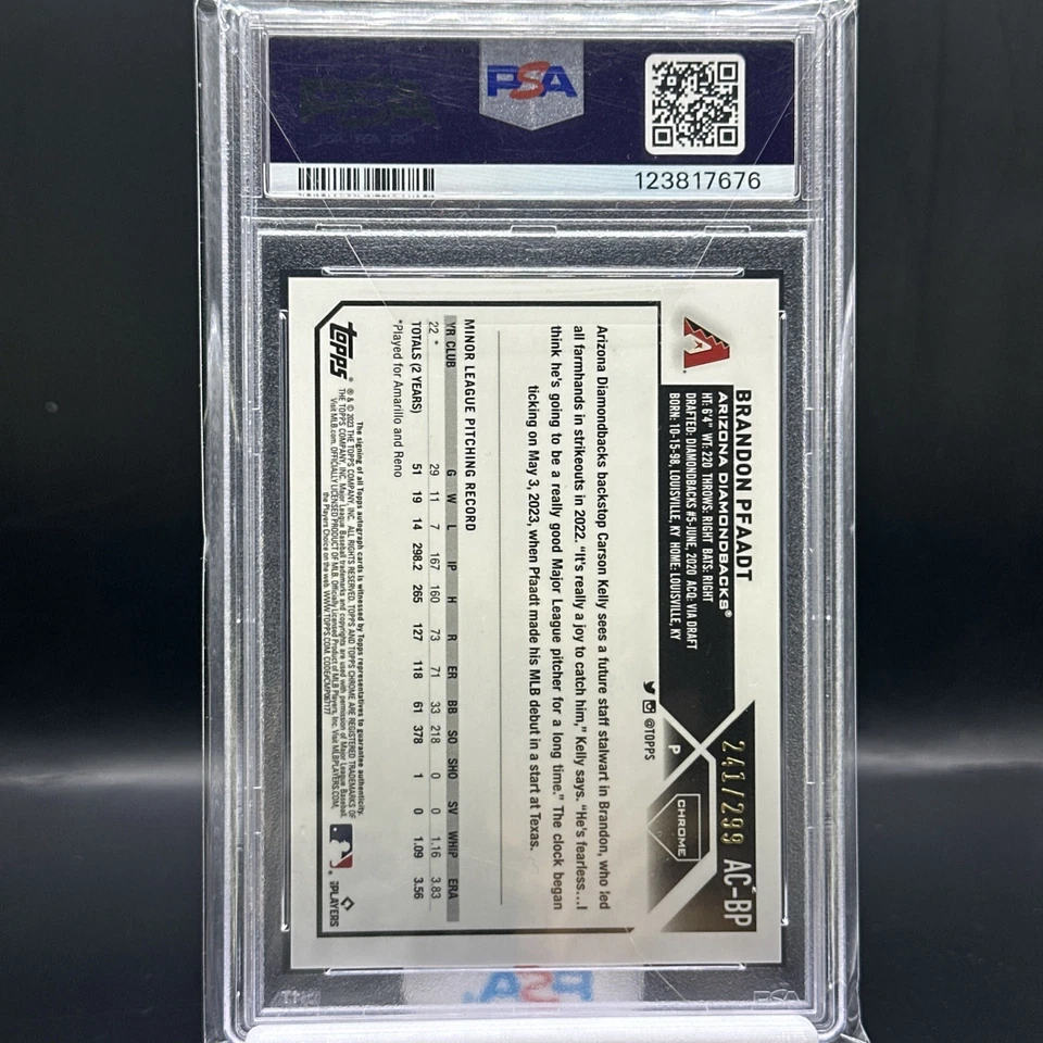 2023 Topps Chrome Update Brandon Pfaadt Purple Speckle Auto /250 PSA 9 - Image 4 of 4