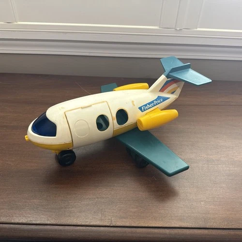 Vintage 1980 Fisher Price Little People Blue & Yellow Jet Airplane #933