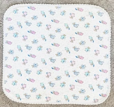 Vtg Baby Receiving Blanket Cotton Sleepy Bears Polka Dot Handmade Crocheted Trim