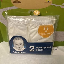 NEW Gerber 2 Pairs White Waterproof Pants Size 3-6 Months 12-16 Lbs For Baby