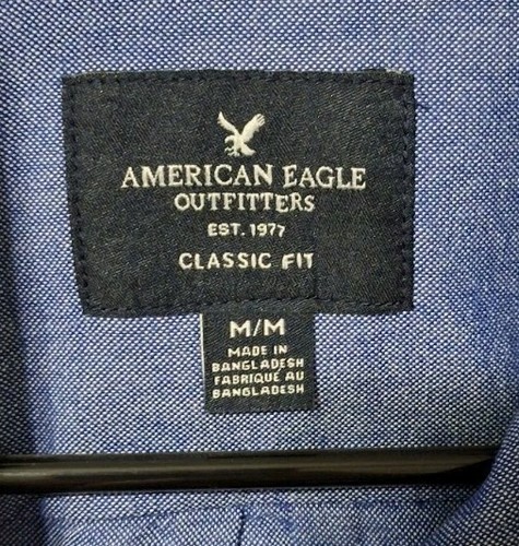 Mens American Eagle Classic Fit Long Sleeve Blue Button Up Shirt Medium M/M - Picture 4 of 4