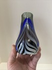 Signed W E Porter 1979 Pulled Feather Blue Iridescent Art Glass Paperweight Vase — photo 10