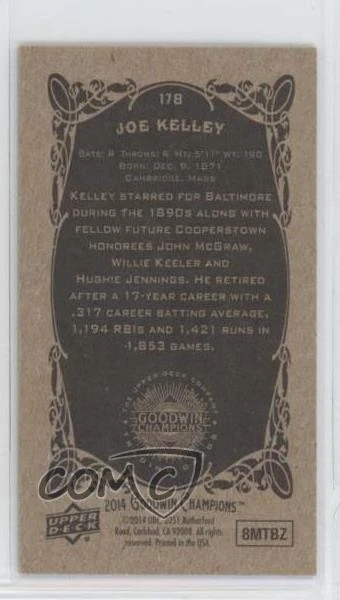 2014 Upper Deck Goodwin Champions Mini Joe Kelley #178 Rookie RC HOF - Image 2 of 2