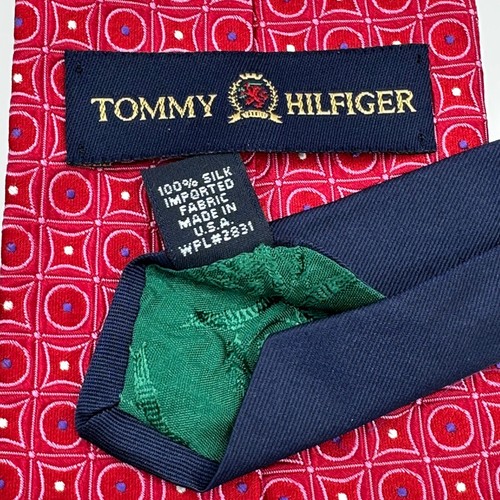 Tommy Hilfiger Mens Necktie Red Patterned Silk Classic Business Tie - Picture 3 of 4