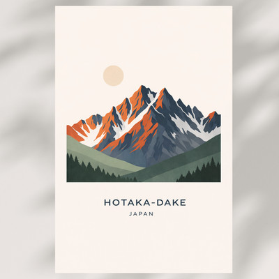 Hotaka Dake Japan Alpen Vintage Reise Poster Berg Wandbild Kunstdruck