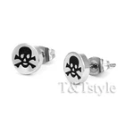UNIQUE T&T Stainless Steel PIRATES Skull Stud Earrings